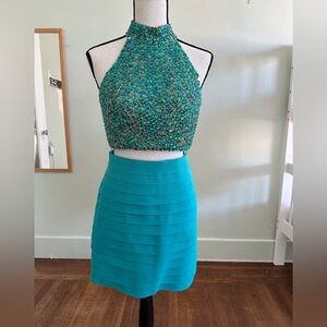 Turquoise Halter Top and Skirt Set